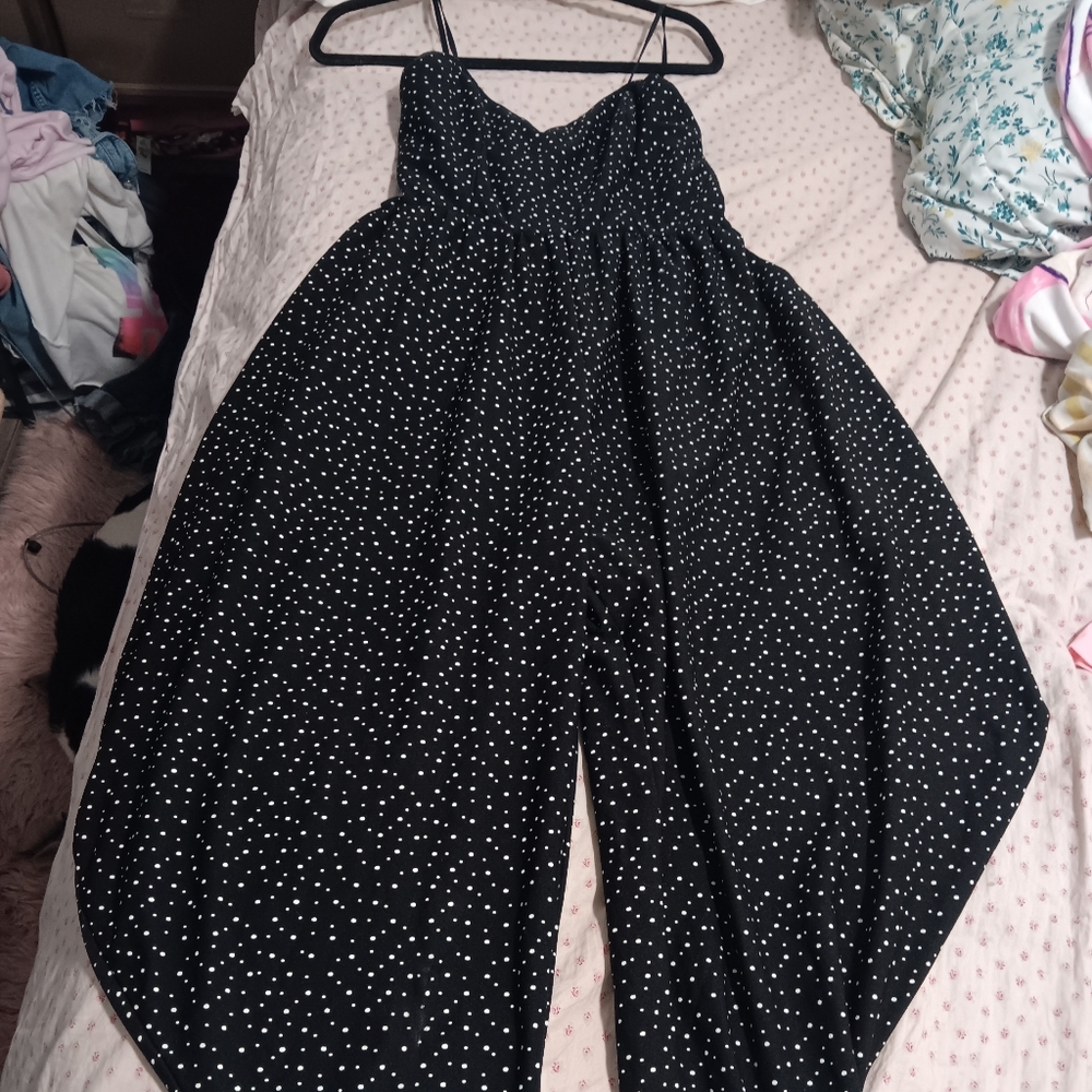 Diamond's Run By Wayne Diamond Black Polka Dot Jumpsuit Size Small